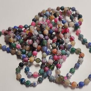 CRACKLE BEAD PASTEL COLORS GLASS NECKLACE 80" EXTRA LONG FLAPPER